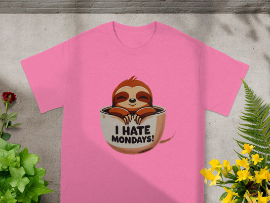 Cute Sloth I Hate Mondays Pink T-Shirt for Fun Days