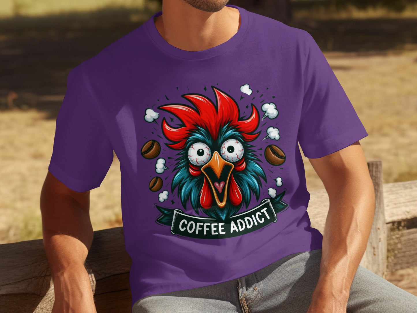 Funny Coffee Addict Rooster Graphic T-Shirt Product