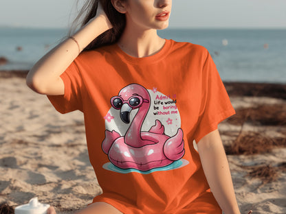 Flamingo T-Shirt with Fun Quote and Sunglasses Design
