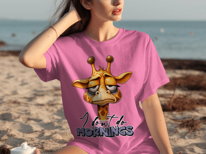 'I Don't Do Mornings' Giraffe Graphic T-Shirt
