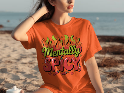 Mentally Spicy Graphic Print on Orange Shirt
