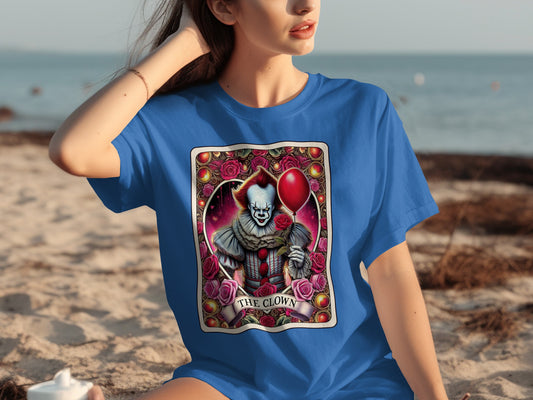 The Clown Blue T-Shirt with Red Balloon and Roses