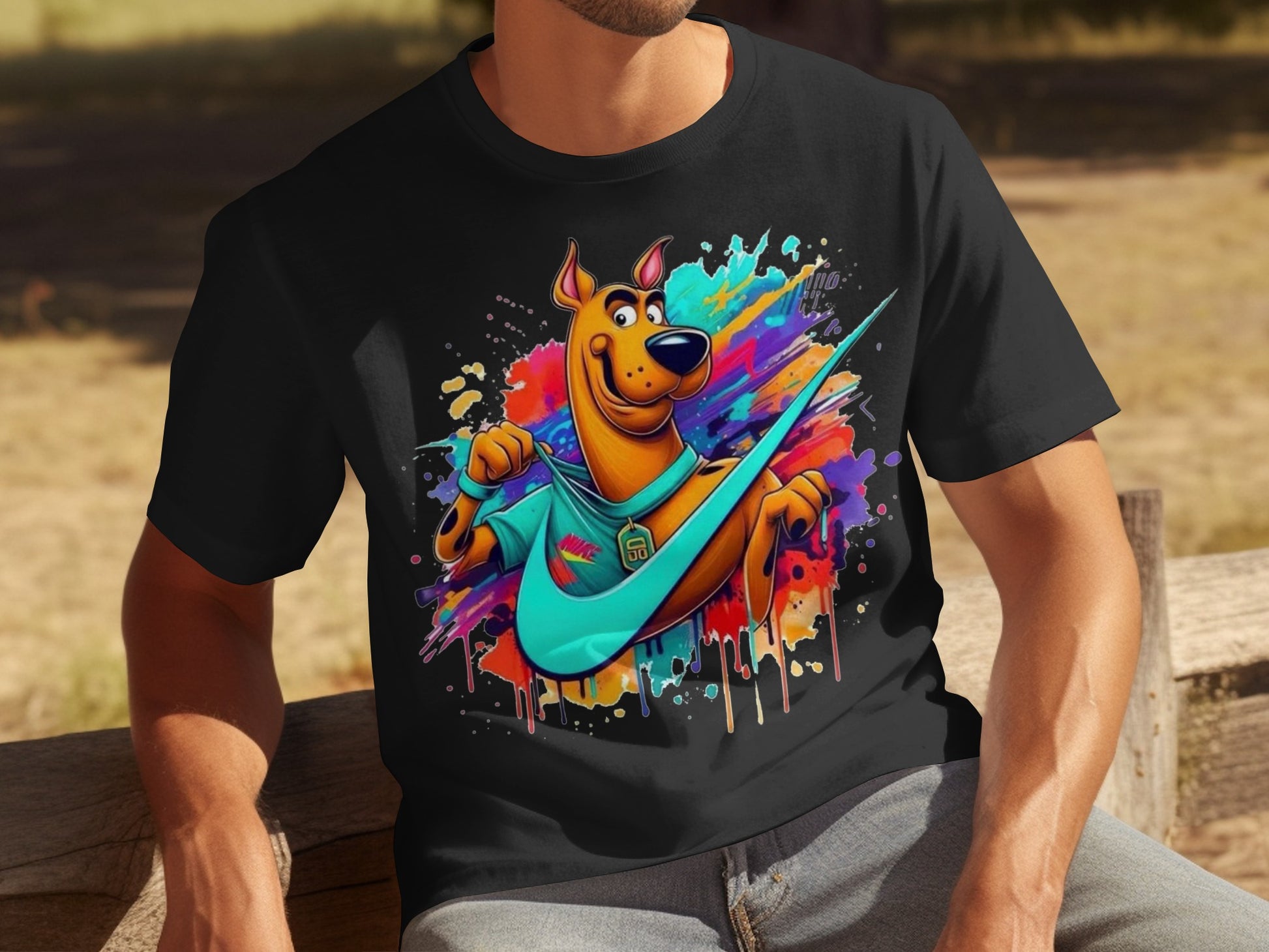 Colorful Cartoon Dog Splash Graphic T-Shirt
