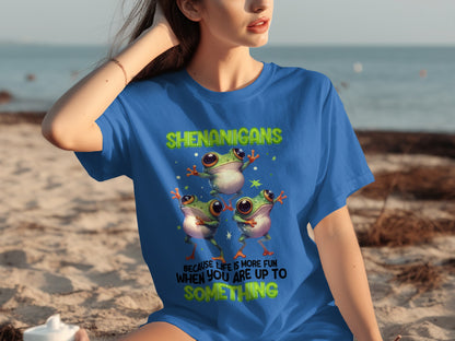 Shenanigans Frog Graphics Up To Something T-Shirt