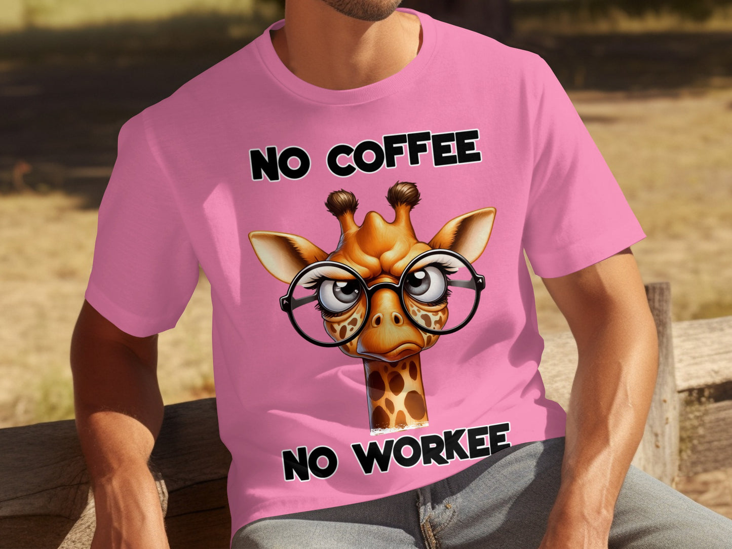 No Coffee No Workee Funny Giraffe Pink T-Shirt