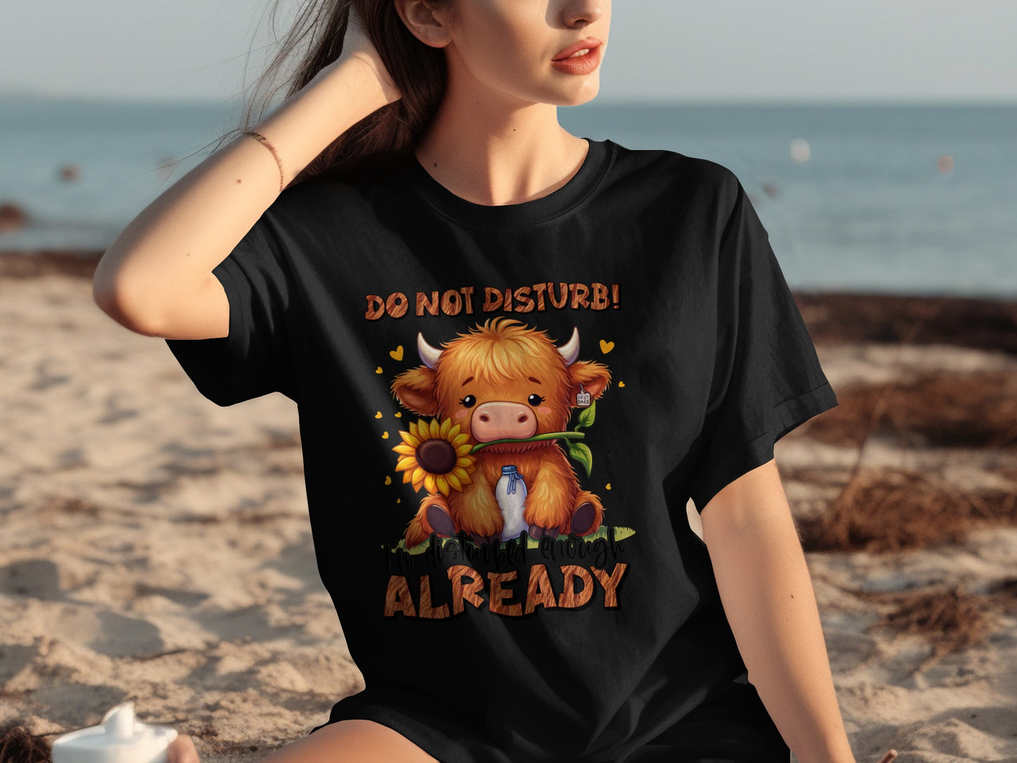 Do Not Disturb Adorable Cow with Sunflower T-shirt