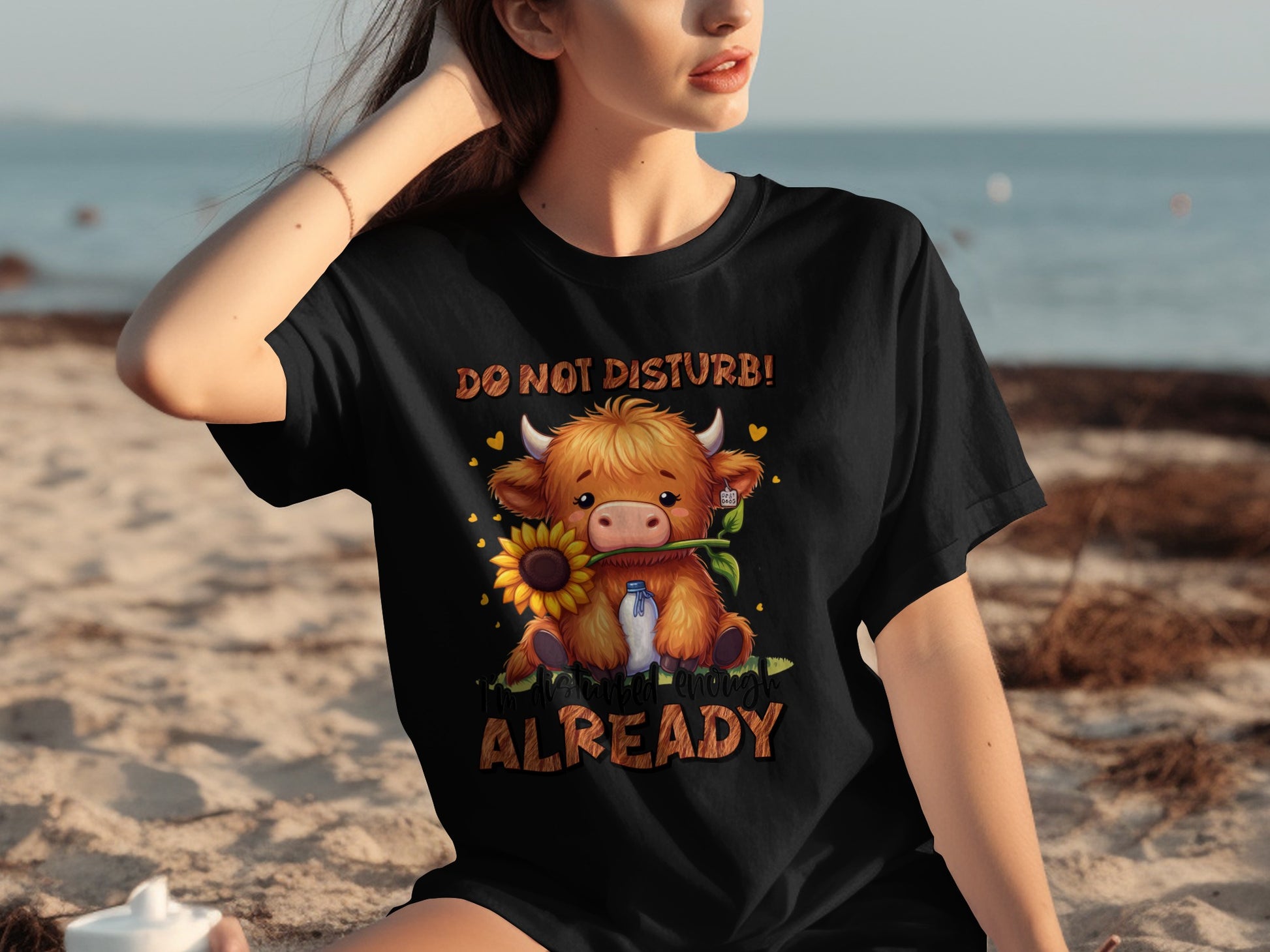 Do Not Disturb Adorable Cow with Sunflower T-shirt