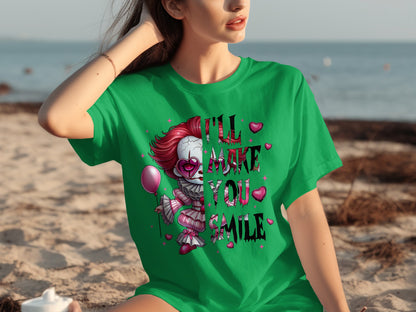 I'll Make You Smile Creepy Clown Green T-Shirt