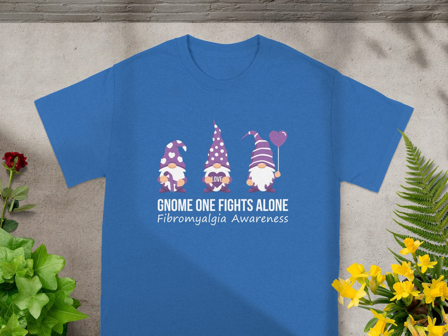 Gnome One Fights Alone Fibromyalgia Awareness Shirt
