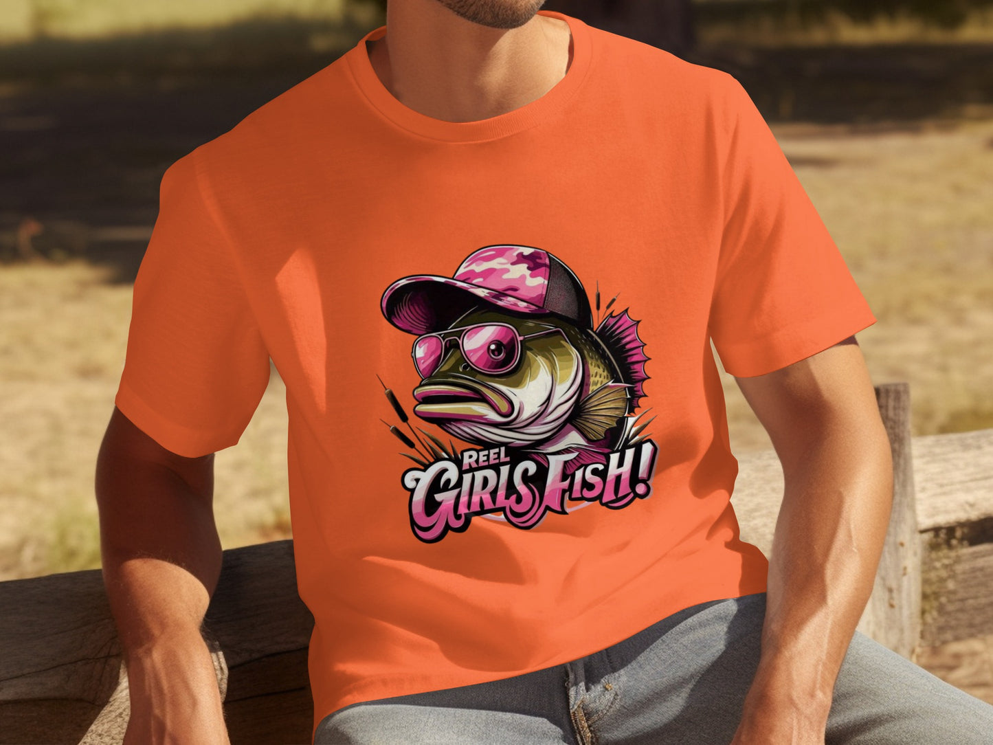 Reel Girls Fish Cool Graphic Orange T-shirt