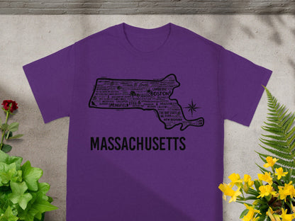 Massachusetts Map and Text Design T-Shirt
