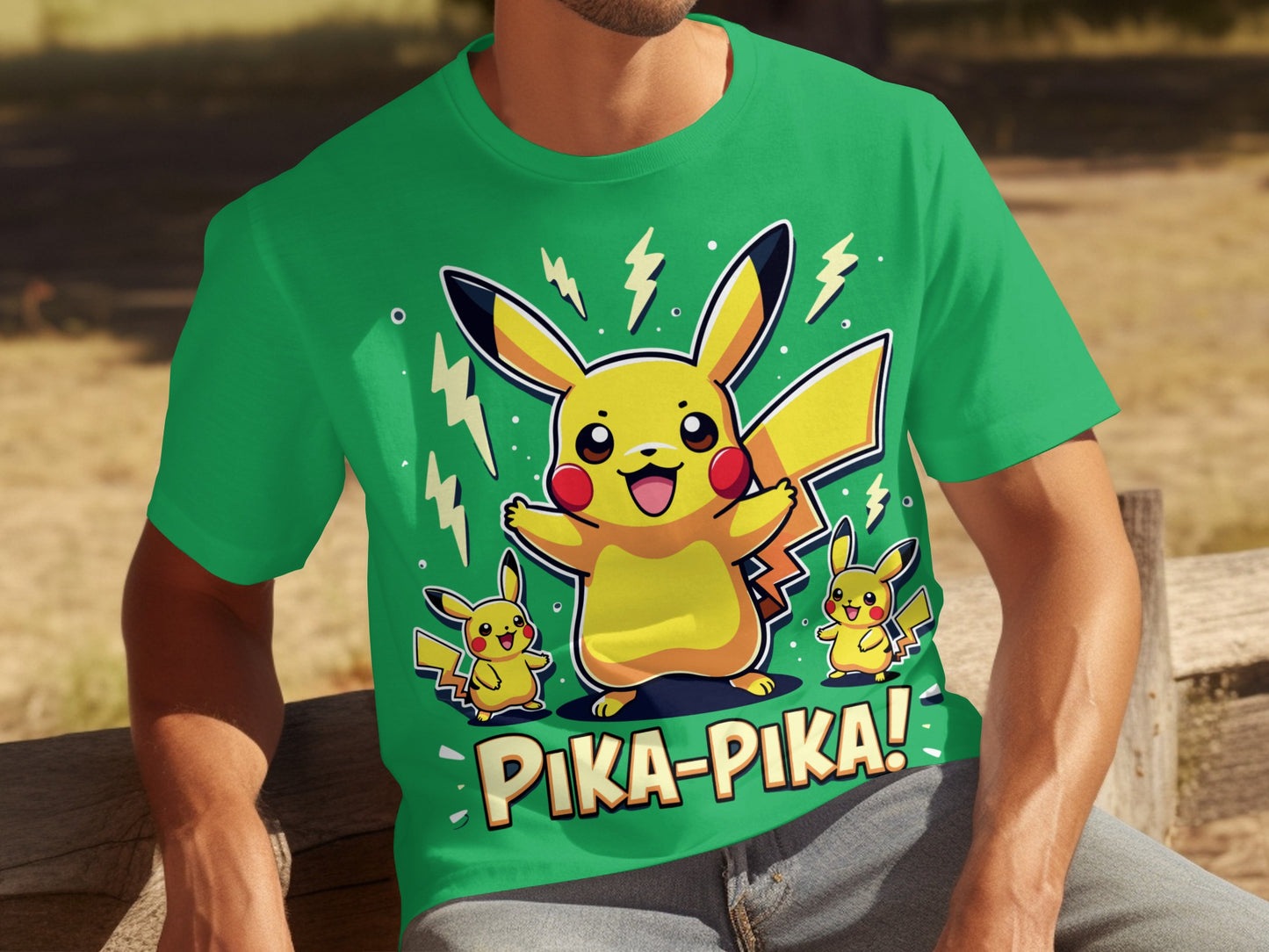 Vibrant Green Pika-Pika Pikachu Graphic Tee