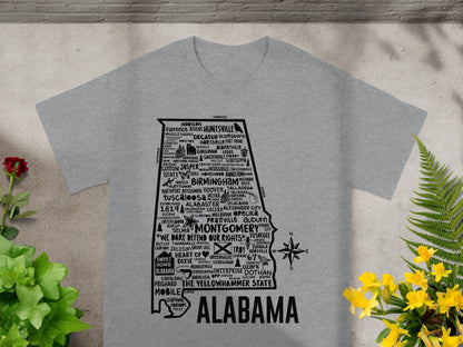 Alabama Map Cities Design Graphic T-Shirt