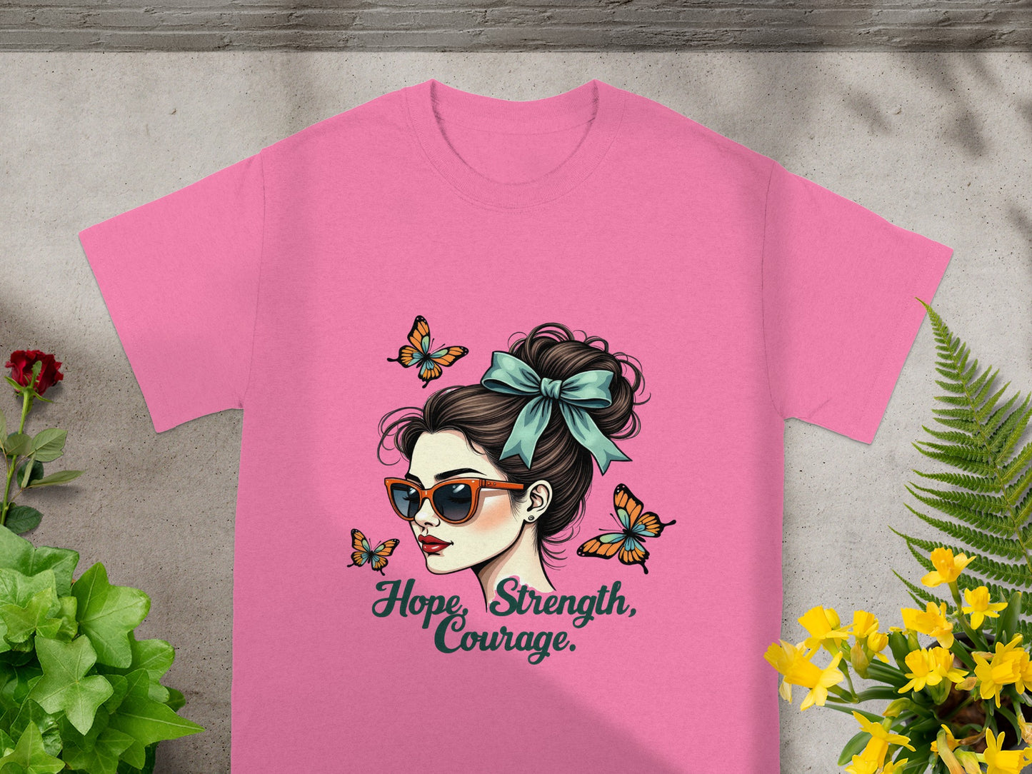 Hope Strength Courage Graphic Tee Butterfly Print