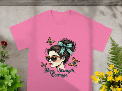 Hope Strength Courage Graphic Tee Butterfly Print