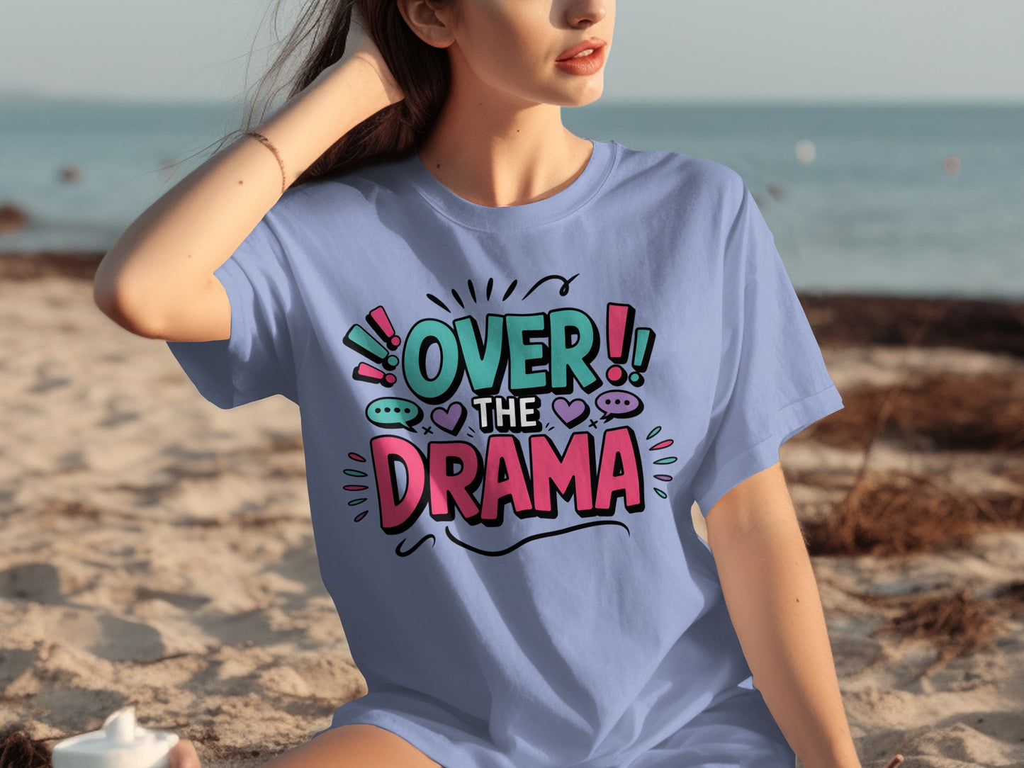 Over The Drama Graphic Tee Shirt with Colorful Design