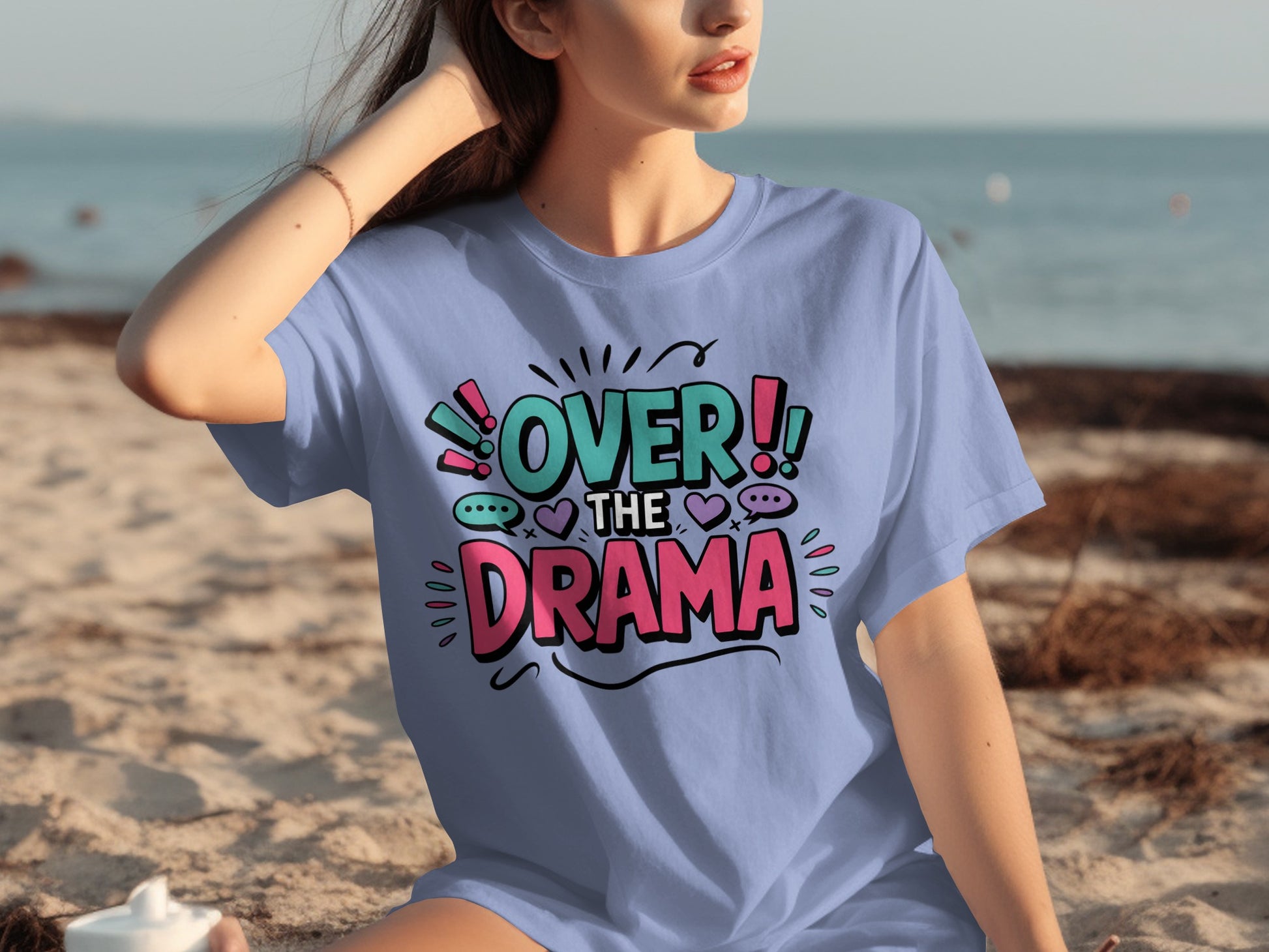 Over The Drama Graphic Tee Shirt with Colorful Design