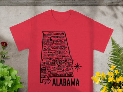 Alabama State Map Red Graphic Crew Neck Shirt