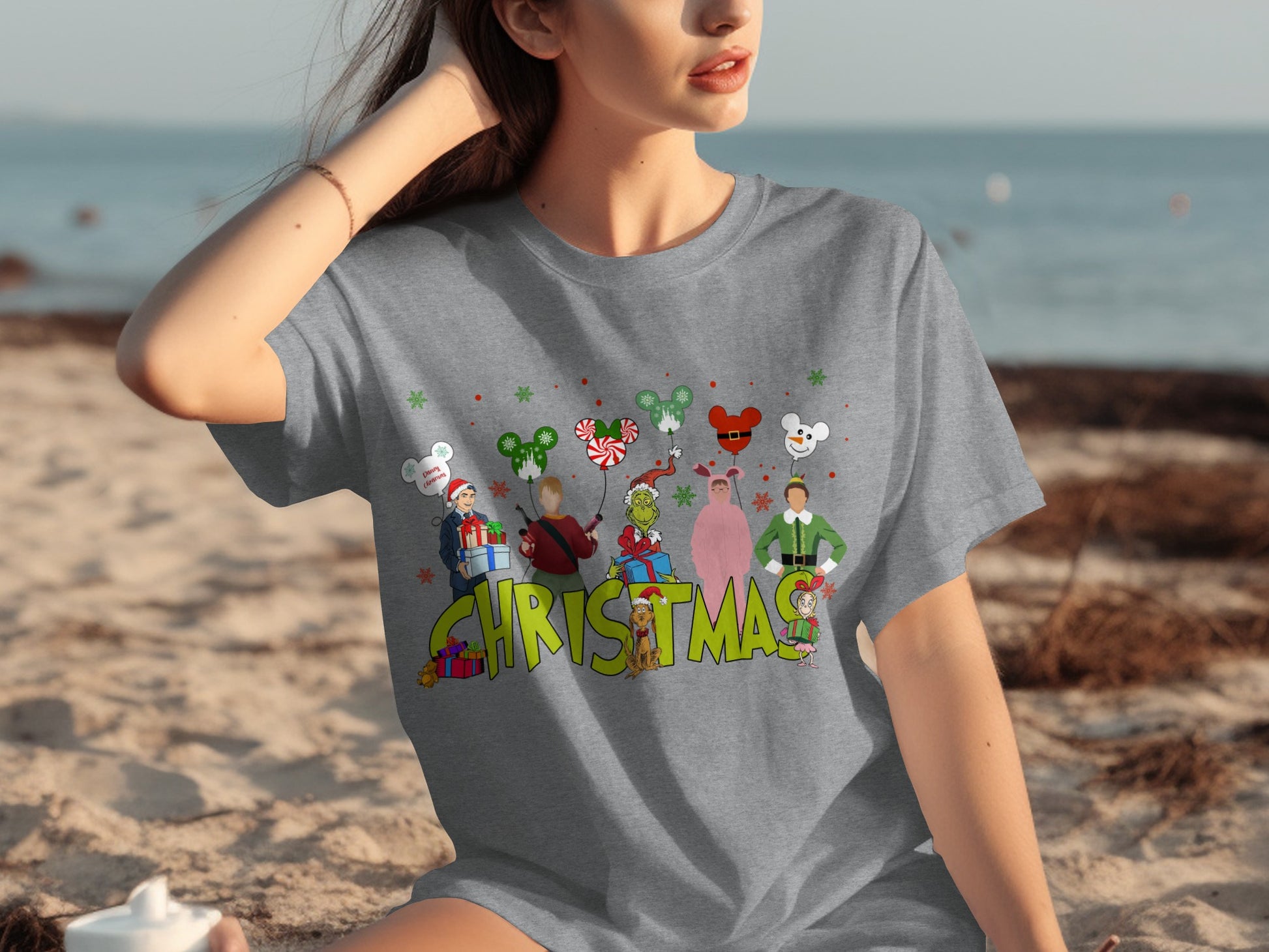 Festive Christmas Characters Graphic Tee Shirt