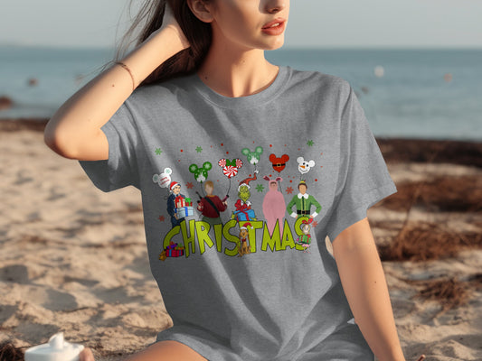 Festive Christmas Characters Graphic Tee Shirt