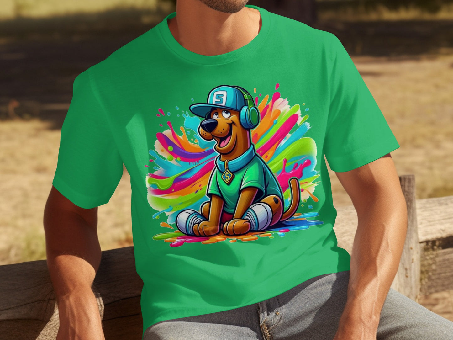 Vibrant Colorful Dog Character Green T-Shirt Product