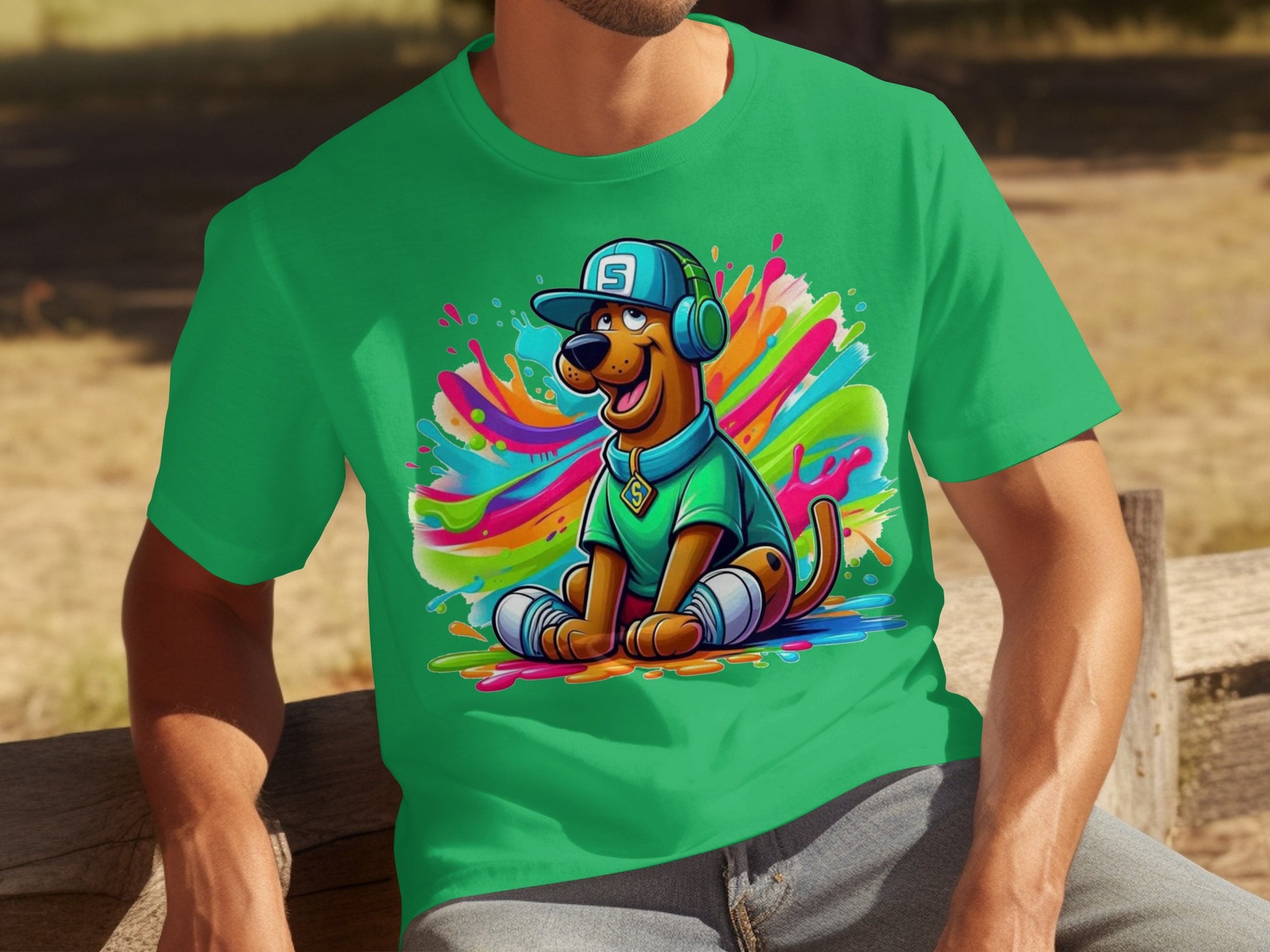 Vibrant Colorful Dog Character Green T-Shirt Product