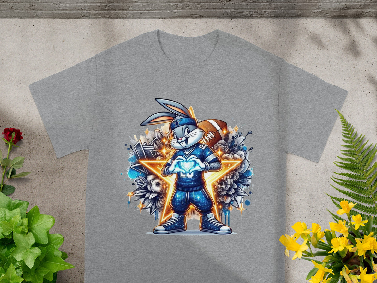 Vibrant Bugs Bunny Football Graphic T-Shirt for Fans