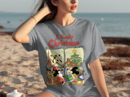 A Family Christmas Cartoon Graphic Print T-shirt