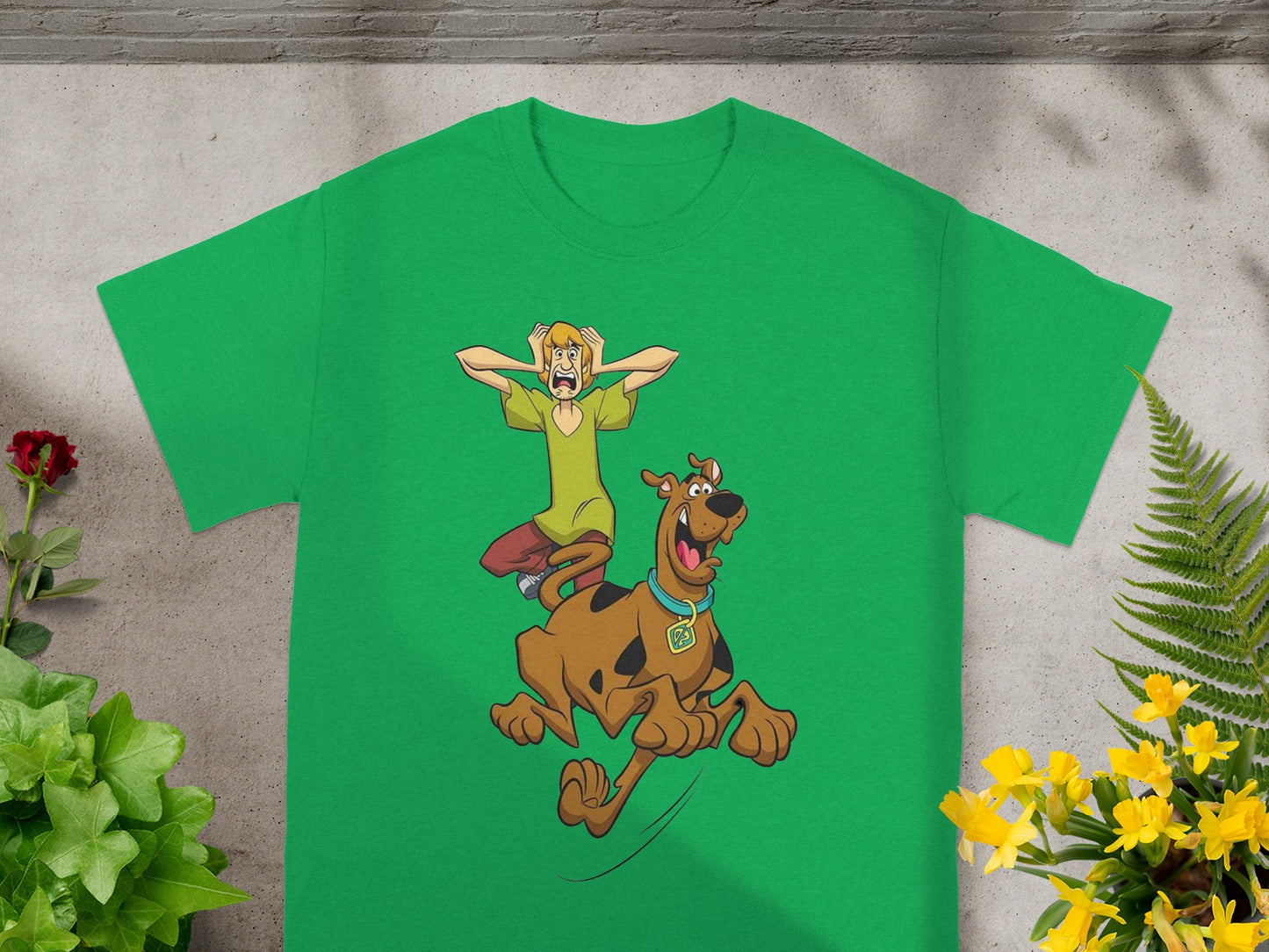 Green t-shirt with Scooby-Doo and Shaggy running.