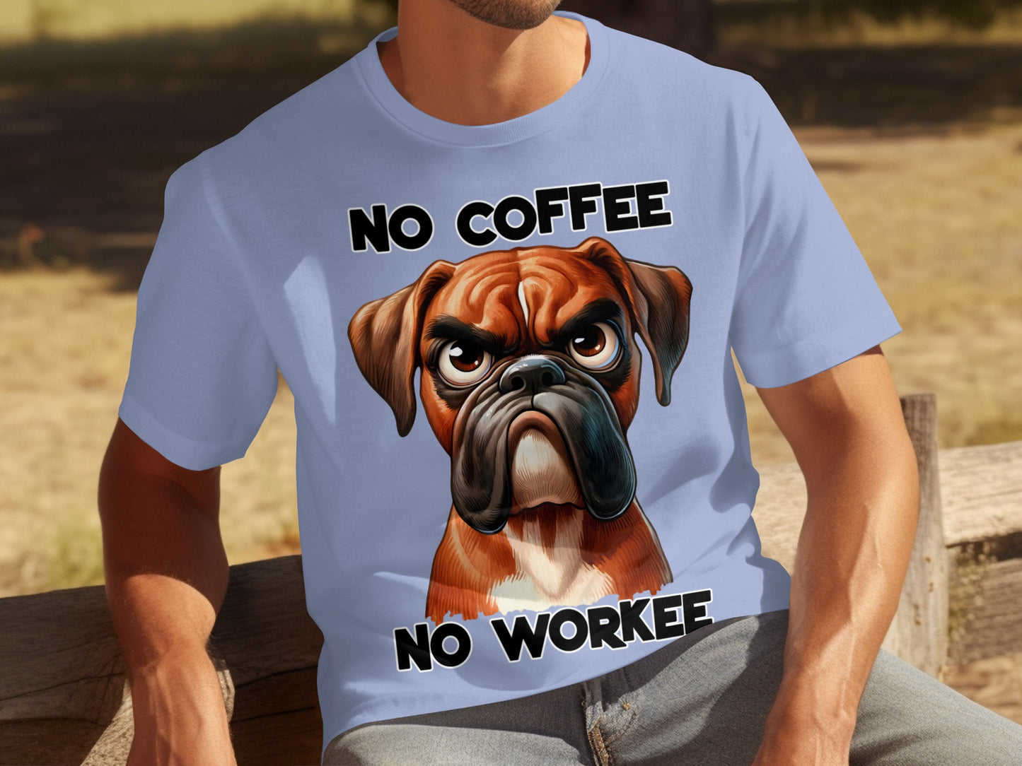 No Coffee No Workee Shirt Fun Boxer Dog Design Tee