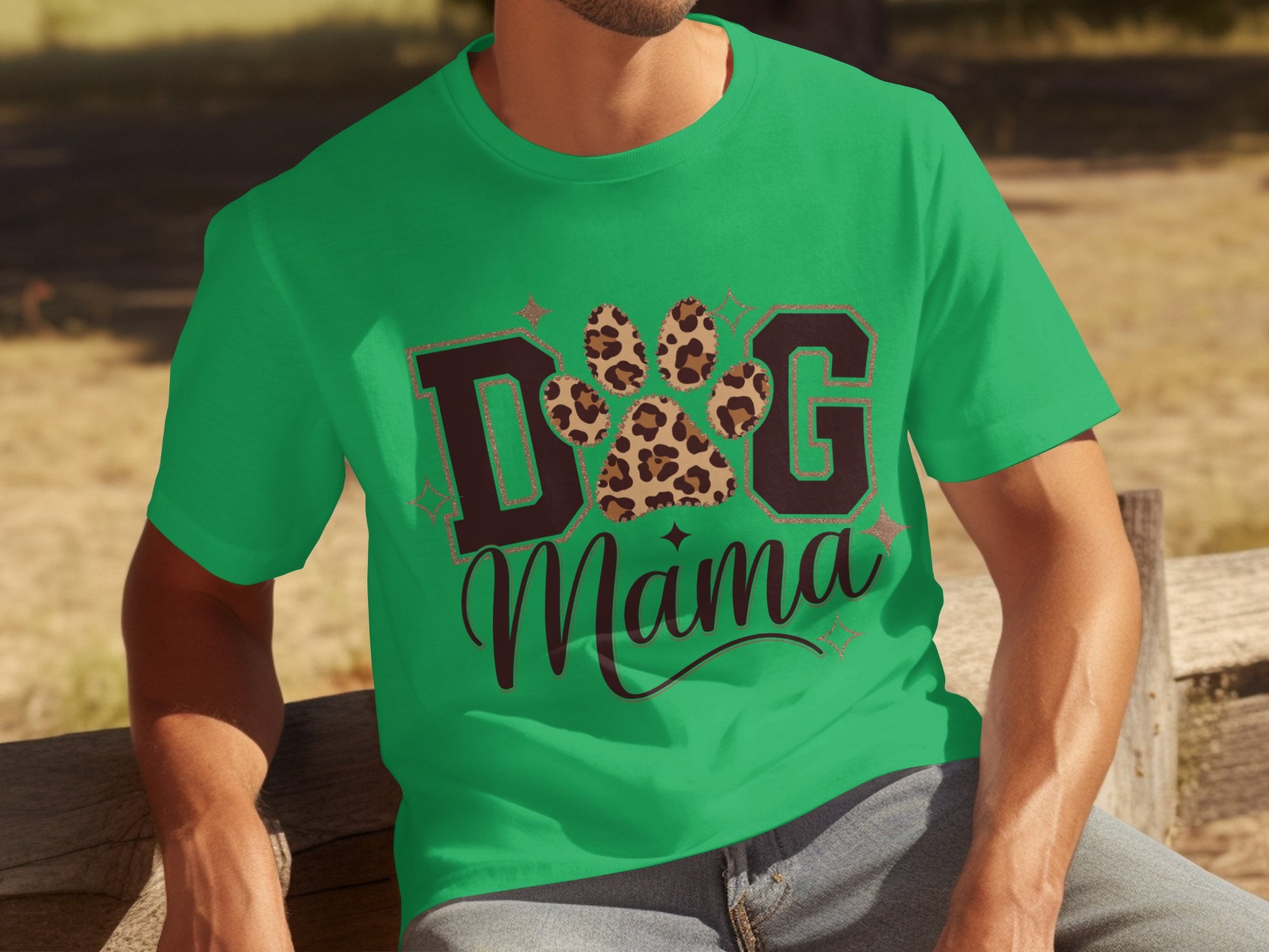 Dog Mama Leopard Print Paw Graphic T-shirt