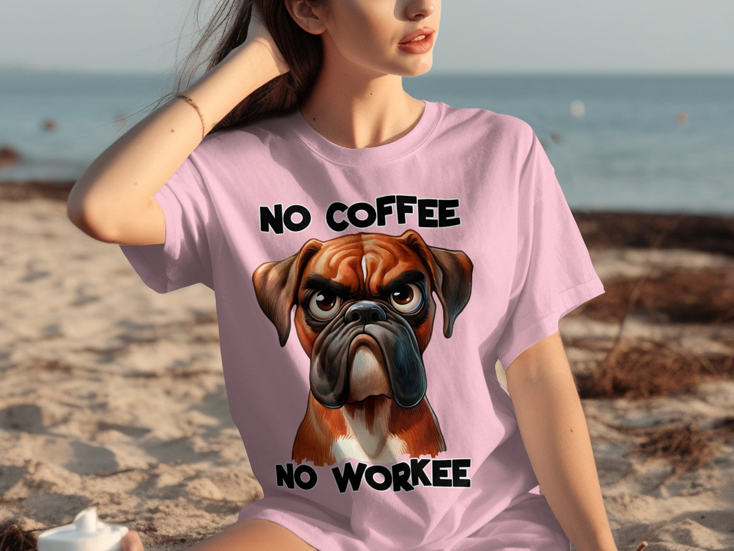 No Coffee No Workee Funny Dog Graphic T-Shirt