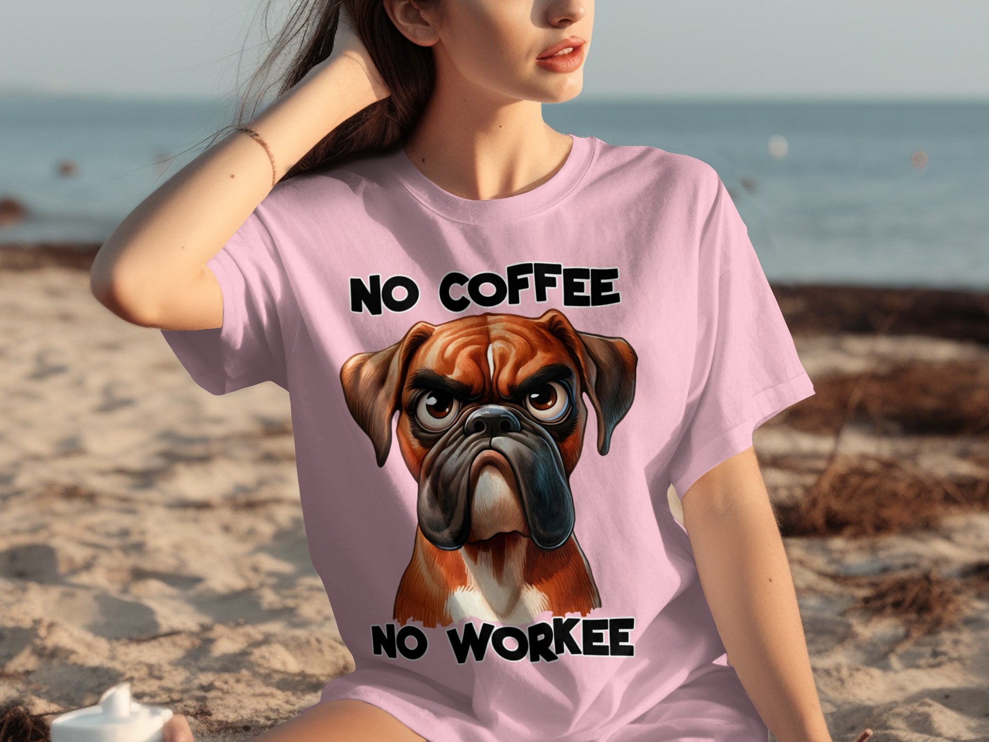 No Coffee No Workee Funny Dog Graphic T-Shirt