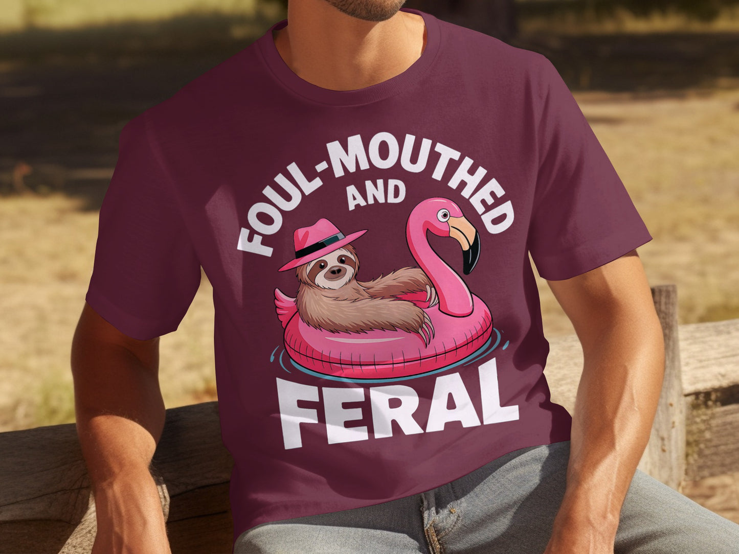 Foul-Mouthed and Feral Sloth with Flamingo Tee