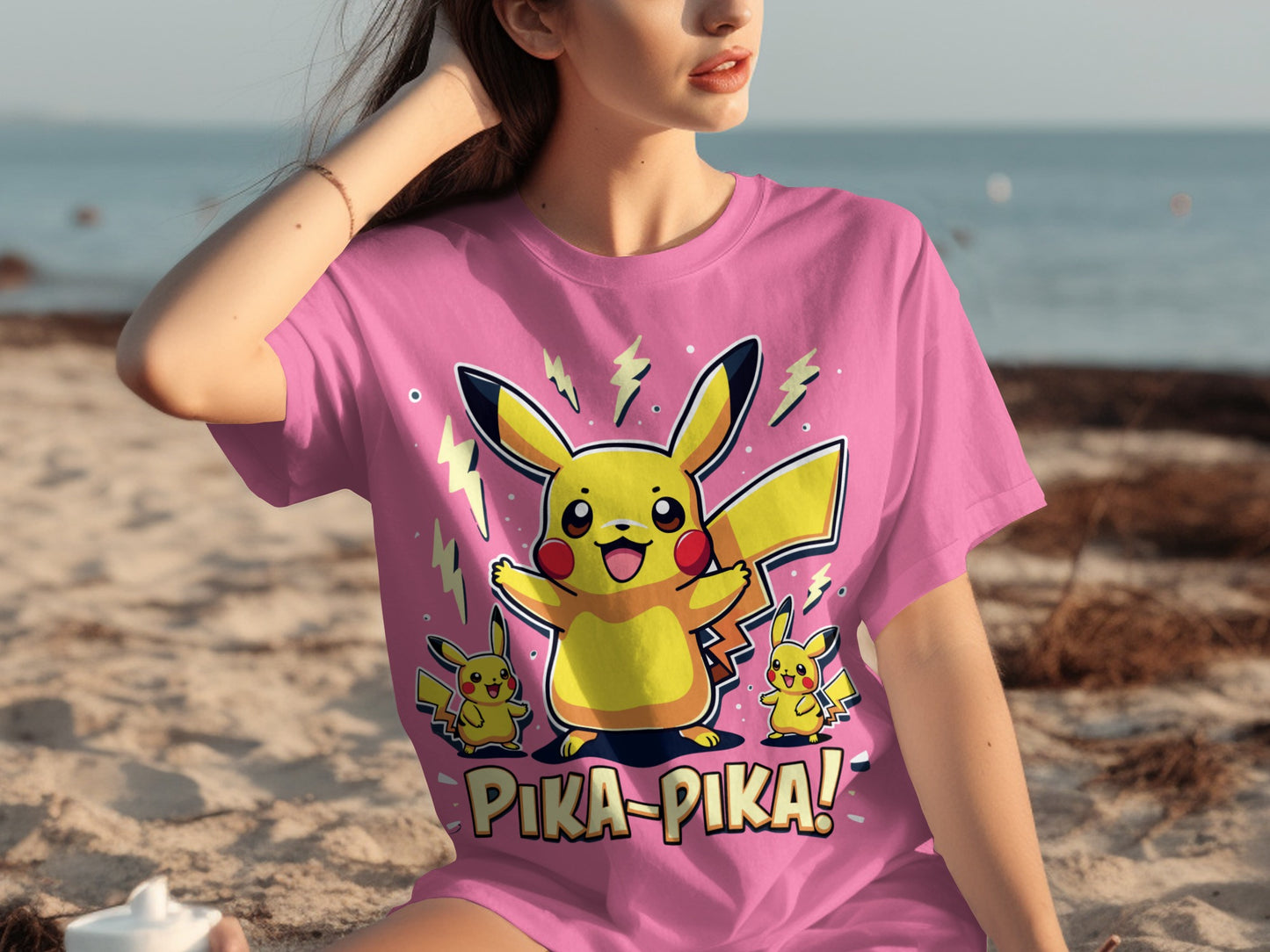 Pikachu Pika Pika Graphic Print Pink T-shirt