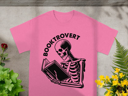 Booktrovert Skeleton Holding Book Graphic T-Shirt