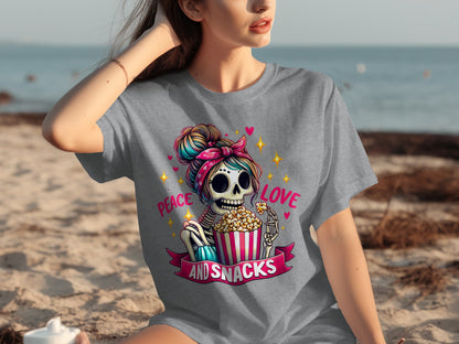 Peace Love and Snacks Skeleton Graphic T-shirt