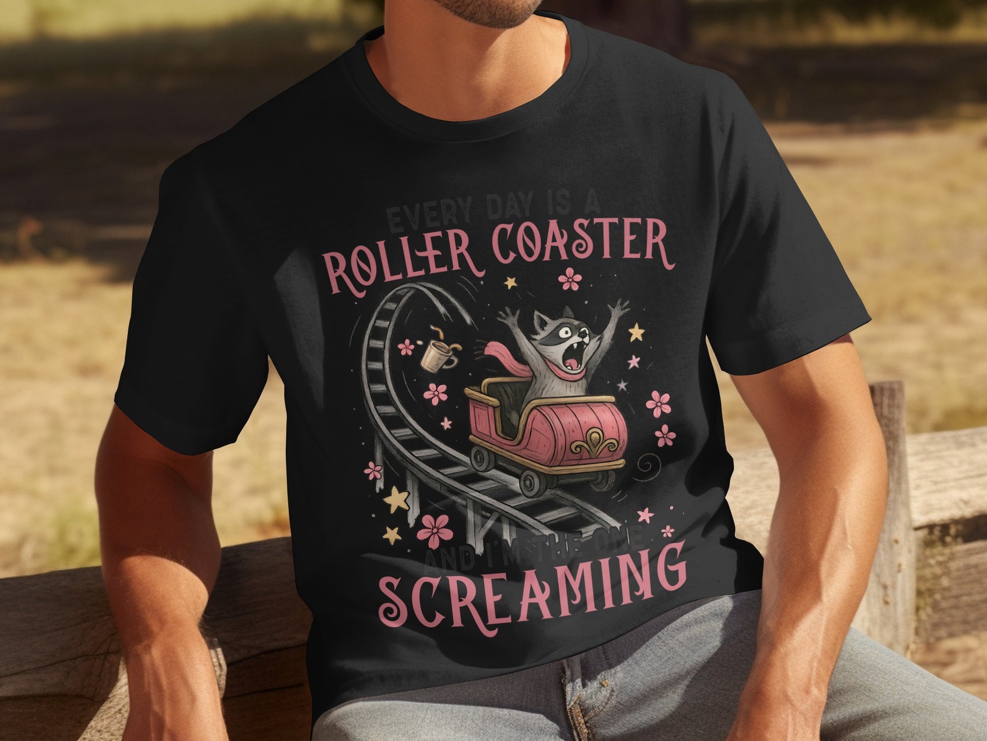 Roller Coaster Screaming Funny Cat T-Shirt