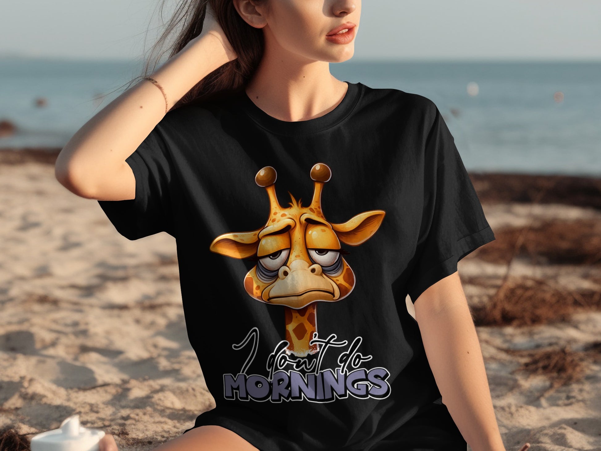 I Don't Do Mornings Giraffe Graphic Printed T-shirt
