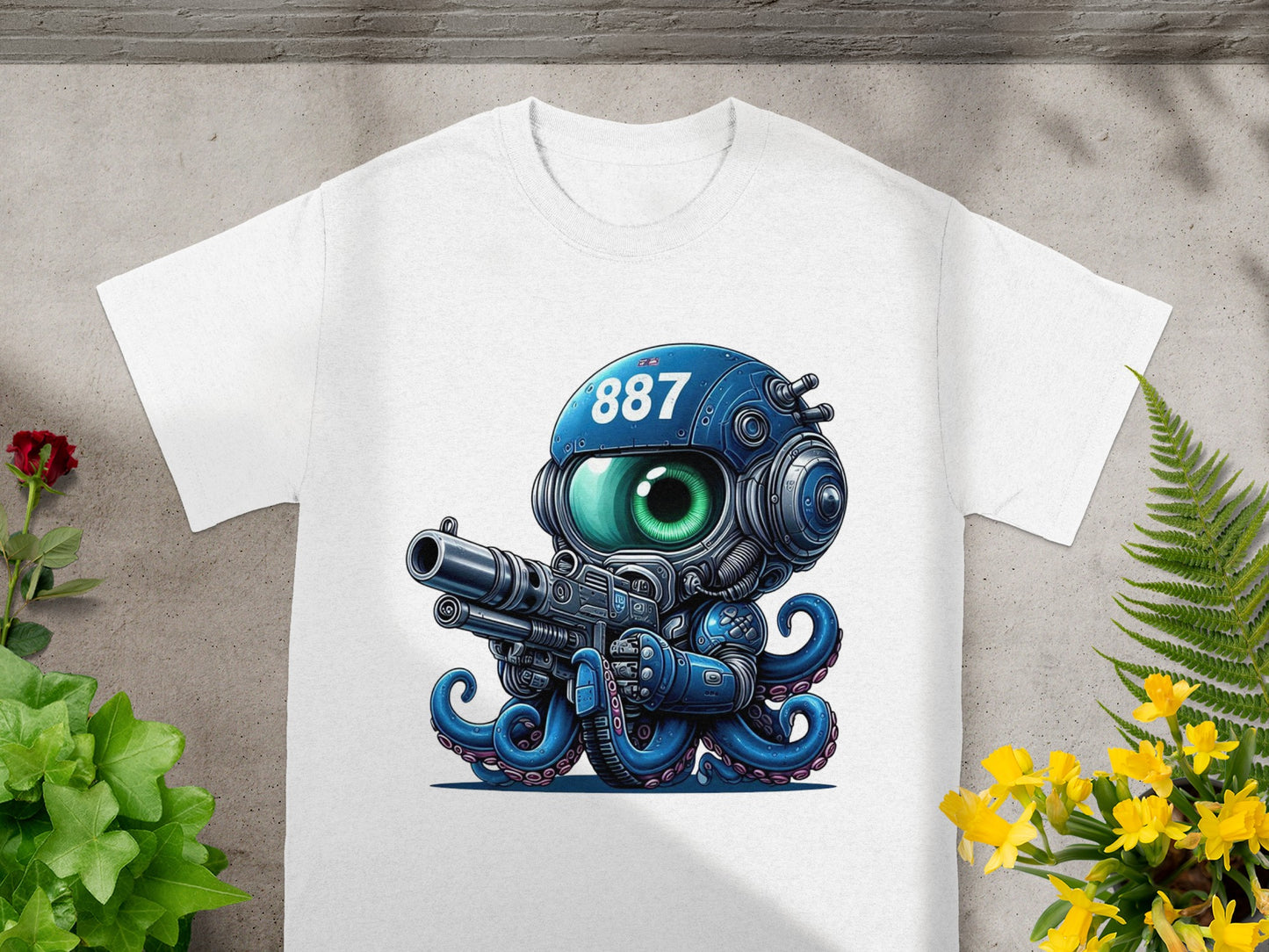 Cute Robot Octopus with Gun 887 Graphic t-shirt