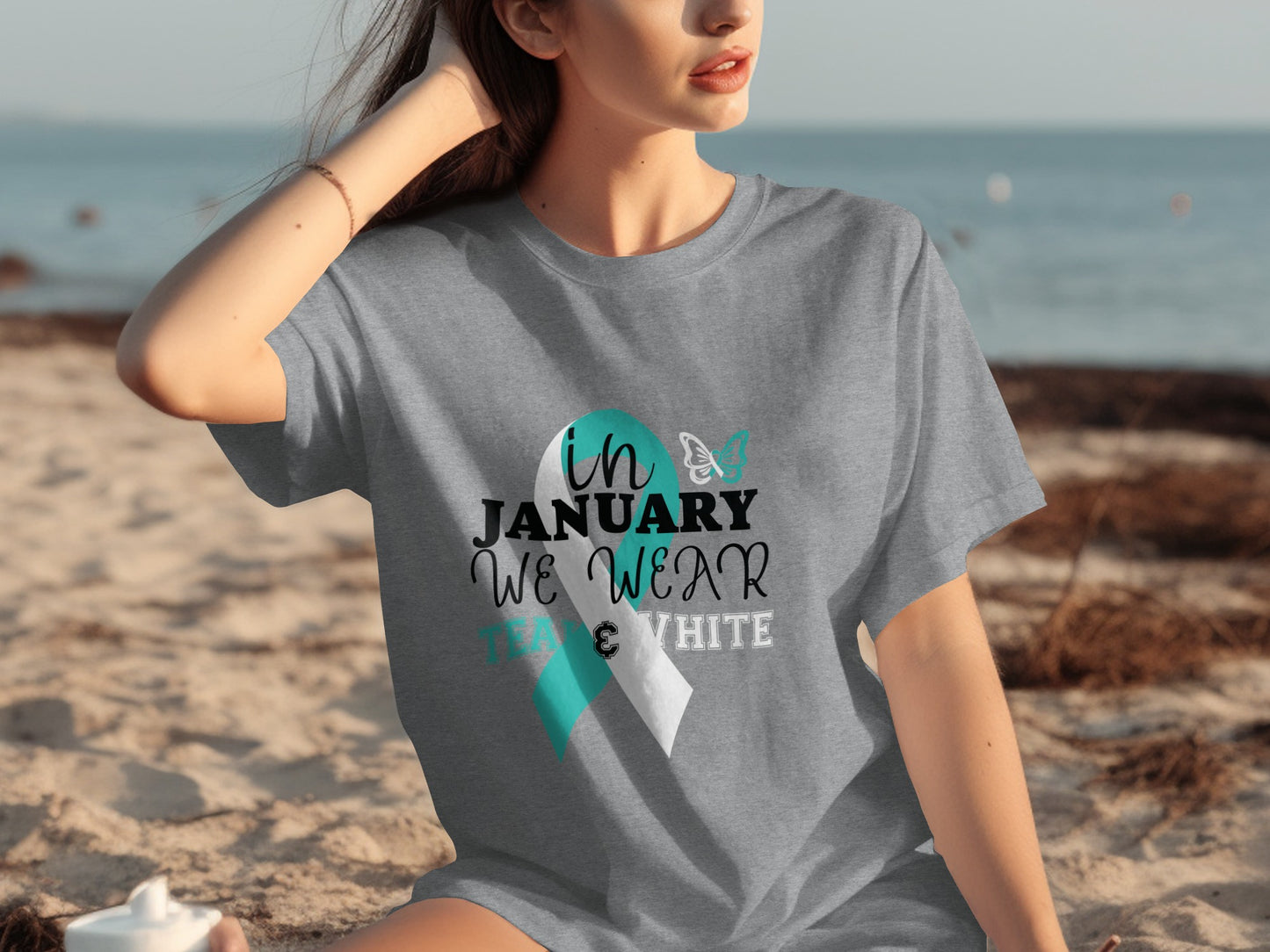 In January We Wear Teal and White Awareness Shirt