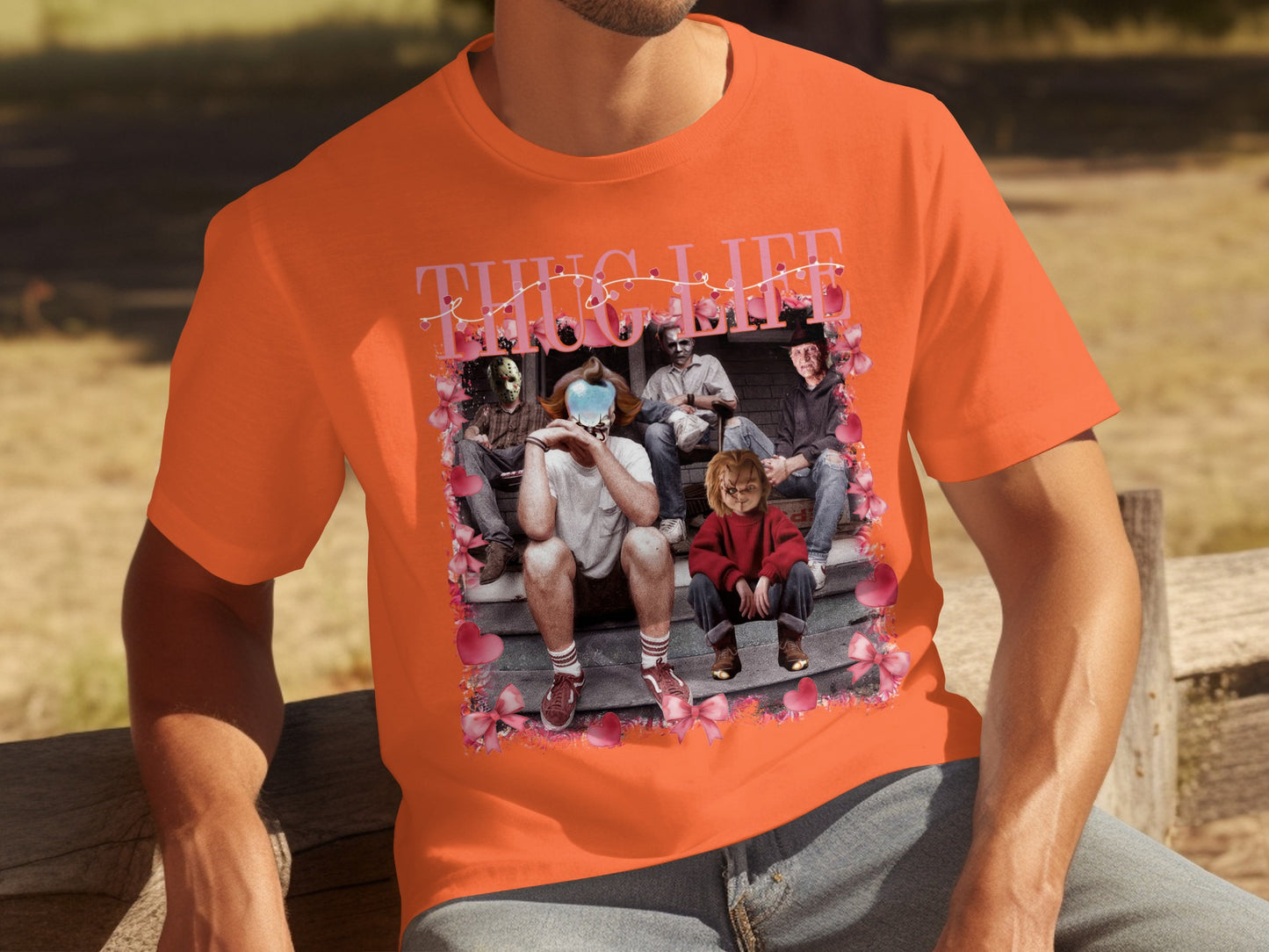 Thug Life Graphic Tee with Horror Characters