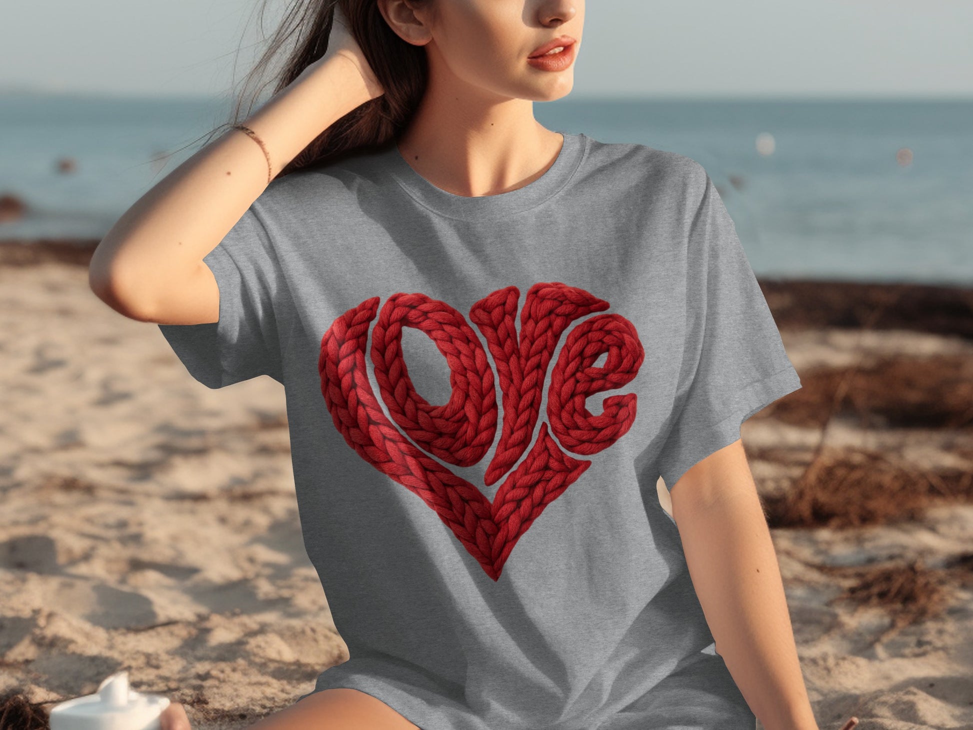 Gray T-Shirt with Red Love Heart Design Casualwear