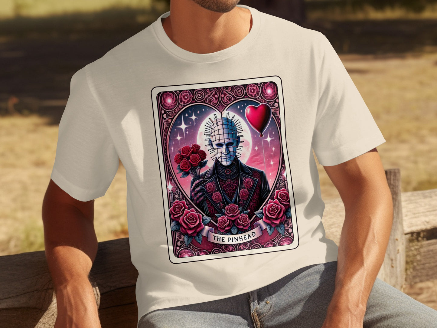 The Pinhead Horror Movie T-shirt with Roses and Heart