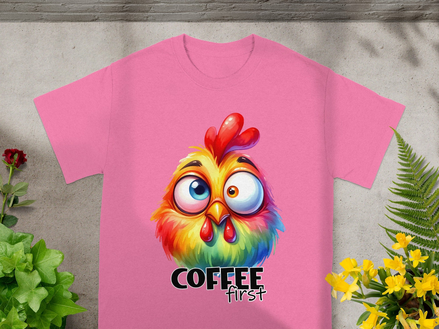 COFFEE First Colorful Chicken Face Graphic T-shirt