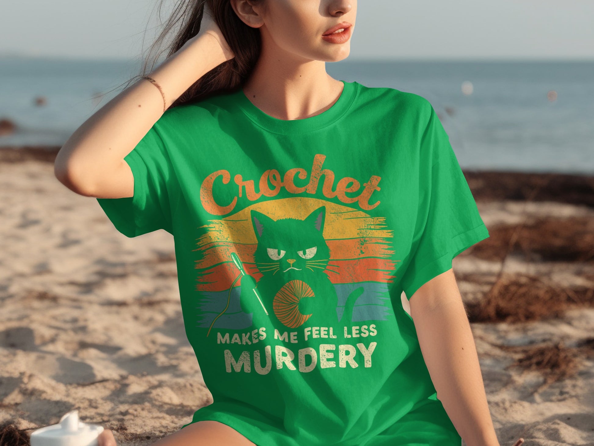 Crochet Makes Me Feel Less Murdery Cat Graphic Tee
