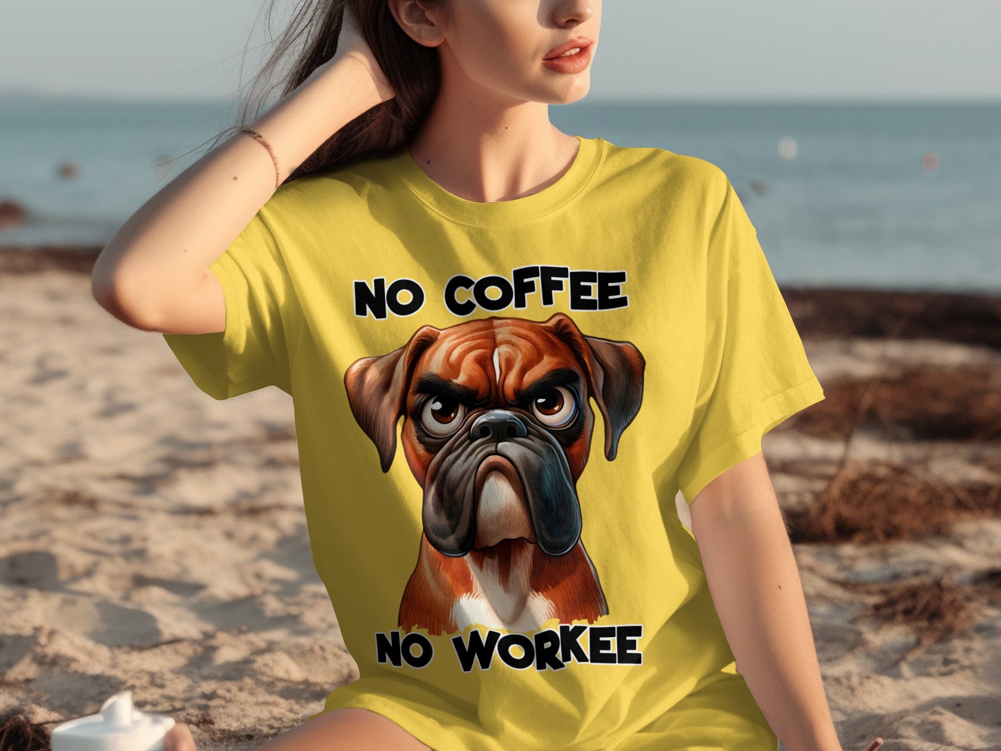 No Coffee No Workee Funny Boxer Dog Graphic T-Shirt