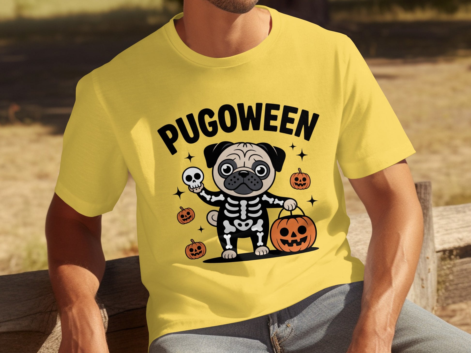 Pugoween T-shirt Featuring Adorable Pug Skeleton Design