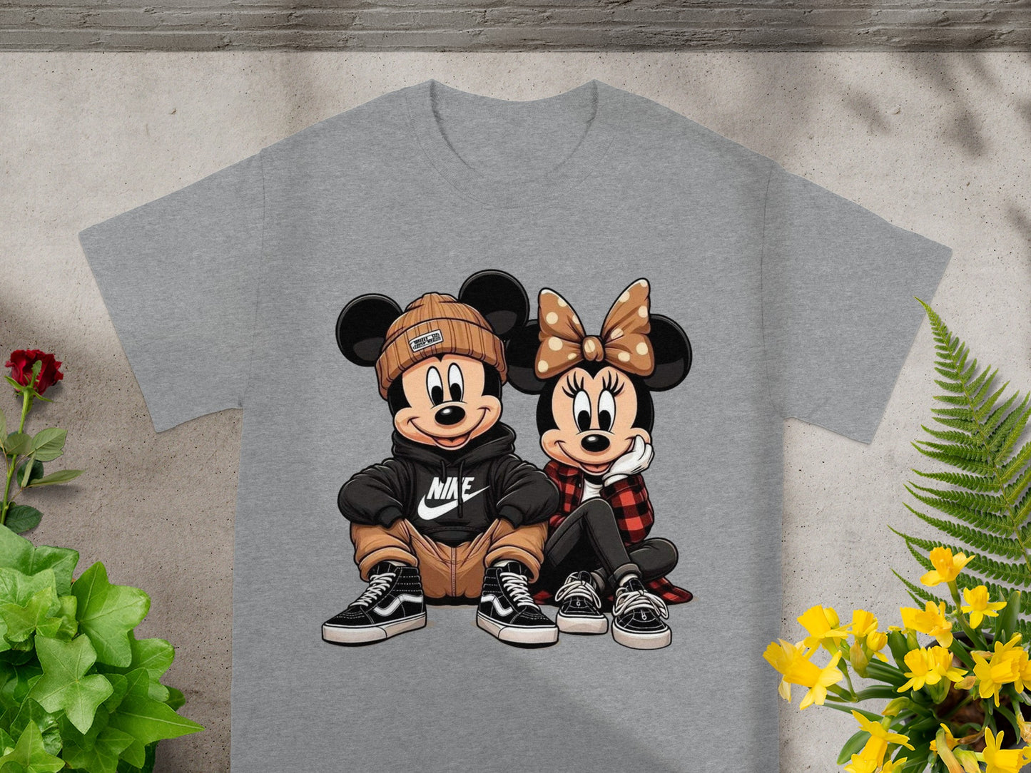Cute Mickey and Minnie Mouse Graphic T-Shirt
