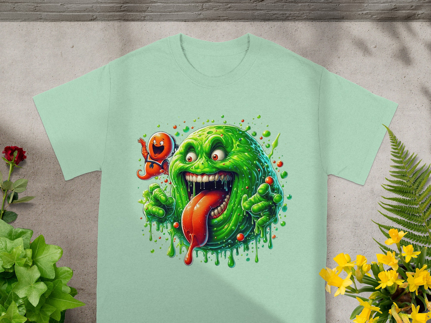 Funny Slime Monster Tongue Out Graphic T-Shirt